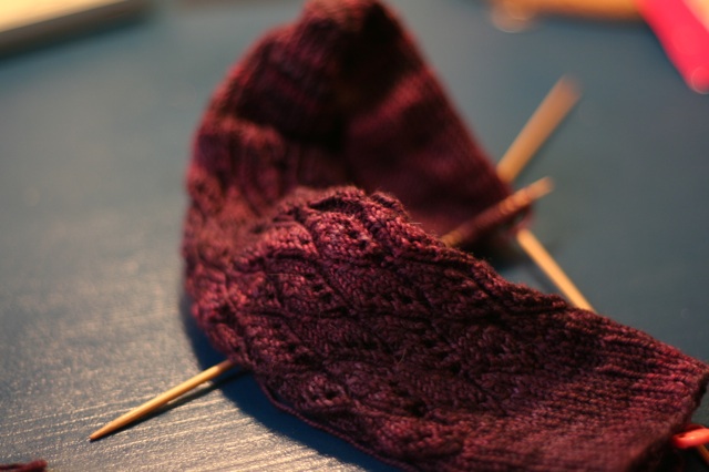 Almondine socks in progress.