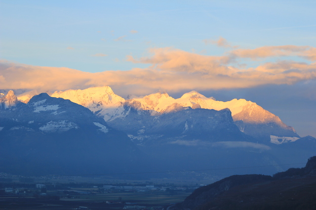 We were already on the road to Geneva to meet my sister's flight as the sun was just starting to break over the top of the mountains.