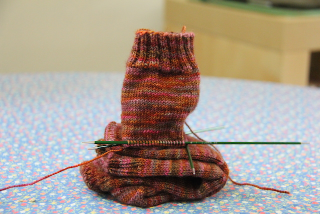 Plain socks, knit up in Hedgehog Fibres BFL/nylon sock in the Pheasant colourway.
